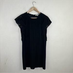 Mika & Gali Calista Black Eyelet Ruffle-Sleeve Dress Size Small